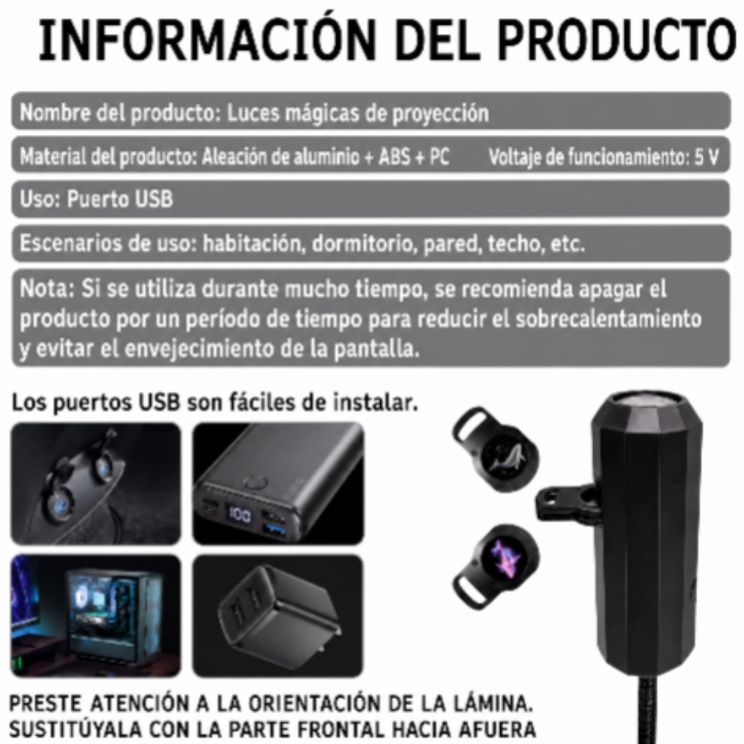 Mini Proyector de Estrellas y Nebulosas USB +10 escenas